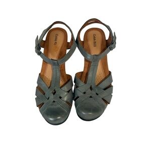 Cobb Hill Grey Leather T-Strap Closed Toe Block Heel Sandals Womens 7.5